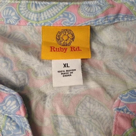 Ruby Rd. Blouse Womens XL Pink Paisley Henley 3/4 Sleeve Tunic Top Lightweight - Picture 2 of 10